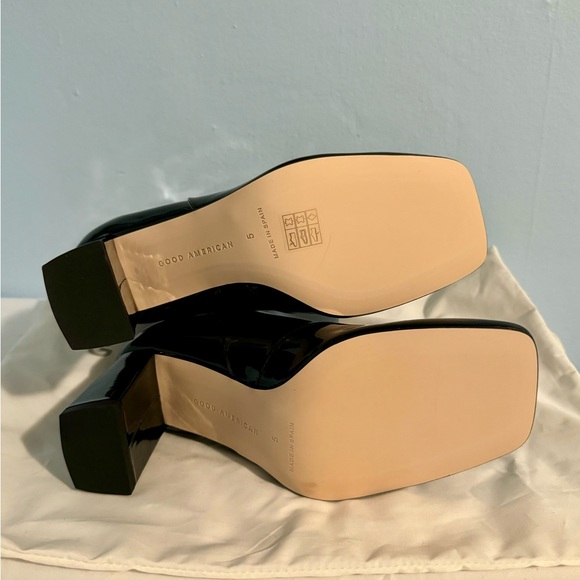 NEW Good American Black Patent Leather Boots Size 5 Square Toe Ankle Booties - Picture 4 of 5